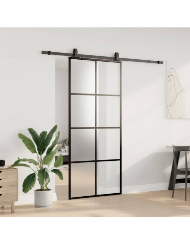 Porta Scorrevole con Ferramenta Nera 90x205 cm in Vetro ESG