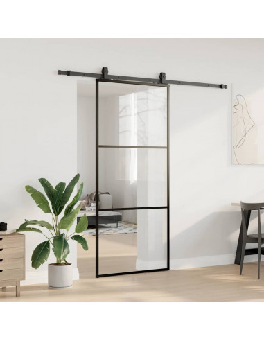 Porta Scorrevole con Ferramenta Nera 90x205 cm in Vetro ESG