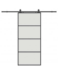 Porta Scorrevole con Ferramenta Nera 90x205 cm in Vetro ESG 2