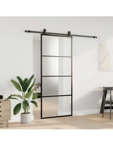 Porta Scorrevole con Ferramenta Nera 90x205 cm in Vetro ESG