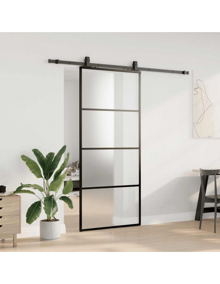 Porta Scorrevole con Ferramenta Nera 90x205 cm in Vetro ESG