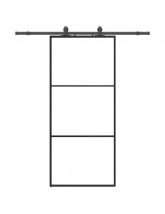 Porta Scorrevole con Ferramenta Nera 90x205 cm in Vetro ESG 2