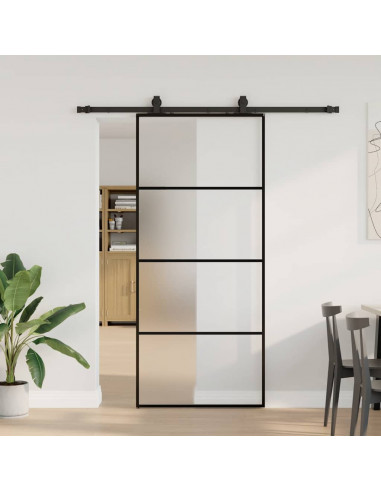 Porta Scorrevole con Ferramenta Nera 90x205 cm in Vetro ESG