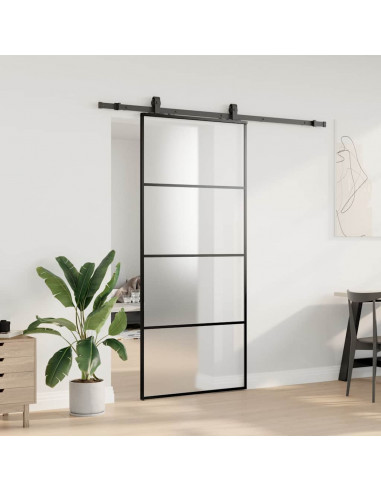 Porta Scorrevole con Ferramenta Nera 90x205 cm in Vetro ESG
