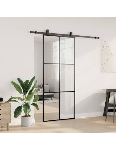 Porta Scorrevole con Ferramenta Nera 90x205 cm in Vetro ESG
