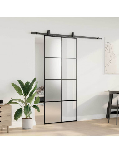 Porta Scorrevole con Ferramenta Nera 90x205 cm in Vetro ESG