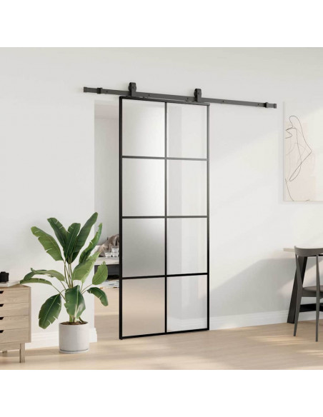 Porta Scorrevole con Ferramenta Nera 90x205 cm in Vetro ESG