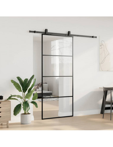 Porta Scorrevole con Ferramenta Nera 90x205 cm in Vetro ESG