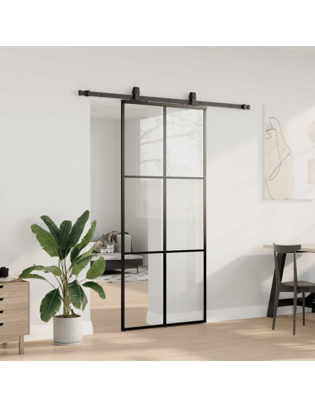 Porta Scorrevole con Ferramenta Nera 90x205 cm in Vetro ESG