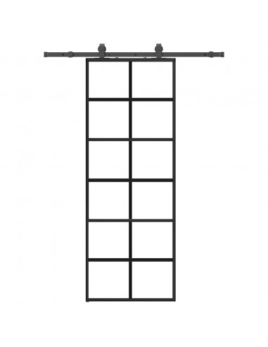 Porta Scorrevole con Ferramenta Nera 76x205 cm in Vetro ESG
