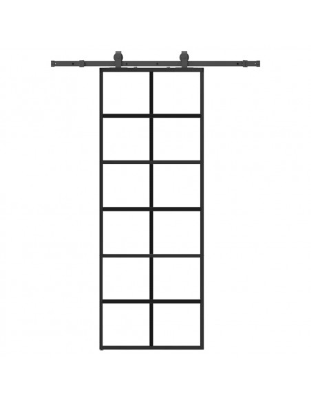 Porta Scorrevole con Ferramenta Nera 76x205 cm in Vetro ESG