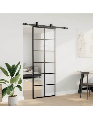 Porta Scorrevole con Ferramenta Nera 76x205 cm in Vetro ESG