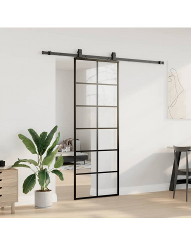 Porta Scorrevole con Ferramenta Nera 76x205 cm in Vetro ESG
