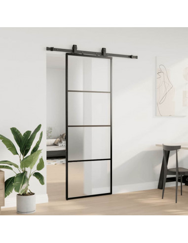 Porta Scorrevole con Ferramenta Nera 76x205 cm in Vetro ESG