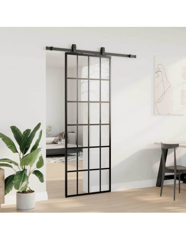Porta Scorrevole con Ferramenta Nera 76x205 cm in Vetro ESG
