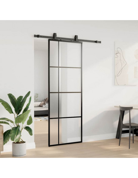 Porta Scorrevole con Ferramenta Nera 76x205 cm in Vetro ESG
