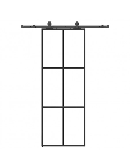 Porta Scorrevole con Ferramenta Nera 76x205 cm in Vetro ESG