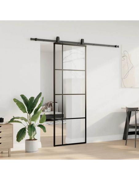 Porta Scorrevole con Ferramenta Nera 76x205 cm in Vetro ESG