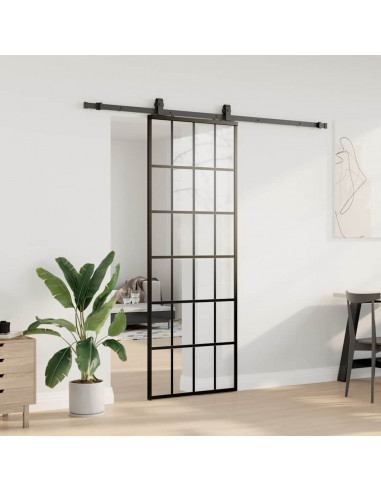 Porta Scorrevole con Ferramenta Nera 76x205 cm in Vetro ESG