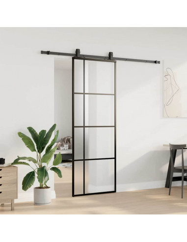 Porta Scorrevole con Ferramenta Nera 76x205 cm in Vetro ESG