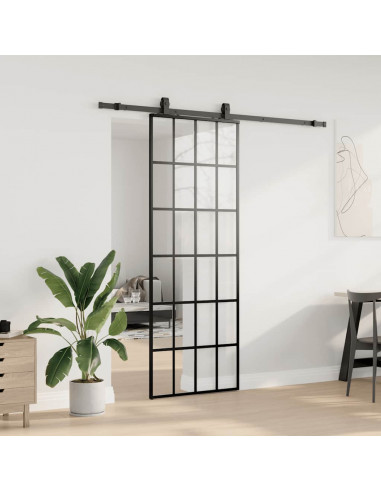 Porta Scorrevole con Ferramenta Nera 76x205 cm in Vetro ESG