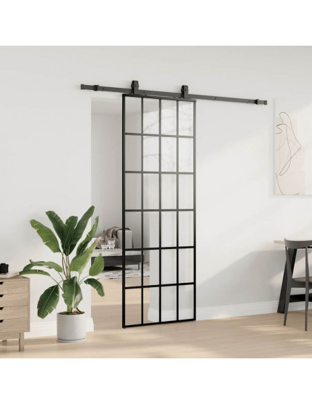 Porta Scorrevole con Ferramenta Nera 76x205 cm in Vetro ESG