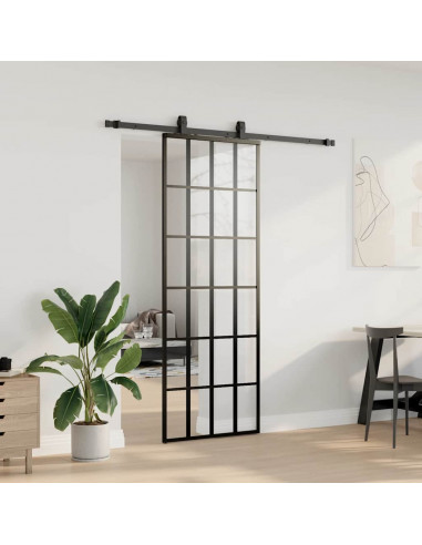 Porta Scorrevole con Ferramenta Nera 76x205 cm in Vetro ESG