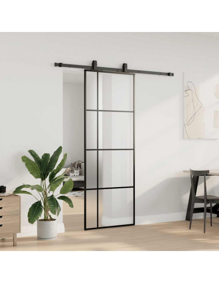 Porta Scorrevole con Ferramenta Nera 76x205 cm in Vetro ESG