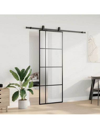 Porta Scorrevole con Ferramenta Nera 76x205 cm in Vetro ESG