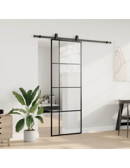 Porta Scorrevole con Ferramenta Nera 76x205 cm in Vetro ESG