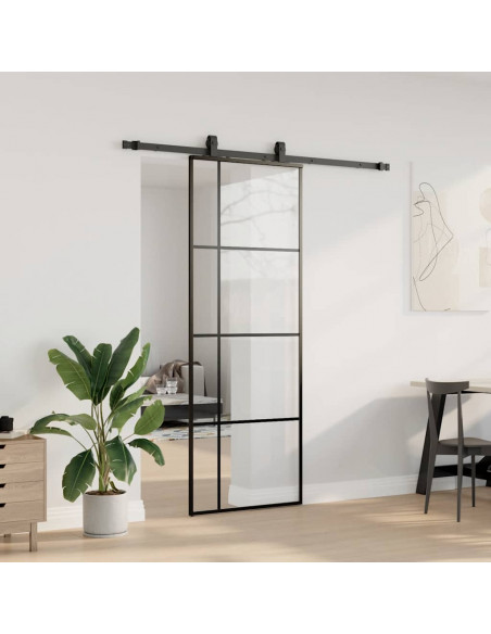 Porta Scorrevole con Ferramenta Nera 76x205 cm in Vetro ESG