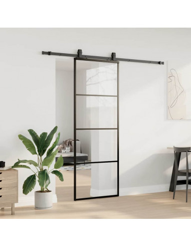 Porta Scorrevole con Ferramenta Nera 76x205 cm in Vetro ESG