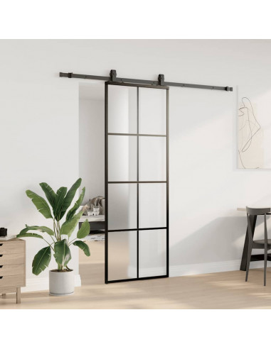 Porta Scorrevole con Ferramenta Nera 76x205 cm in Vetro ESG