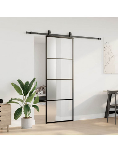 Porta Scorrevole con Ferramenta Nera 76x205 cm in Vetro ESG