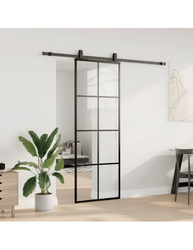 Porta Scorrevole con Ferramenta Nera 76x205 cm in Vetro ESG