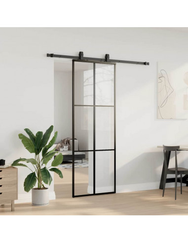 Porta Scorrevole con Ferramenta Nera 76x205 cm in Vetro ESG
