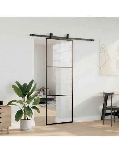 Porta Scorrevole con Ferramenta Nera 76x205 cm in Vetro ESG