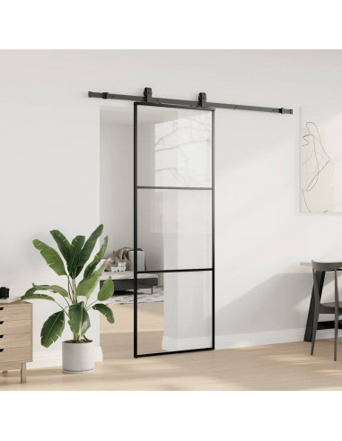 Porta Scorrevole con Ferramenta Nera 76x205 cm in Vetro ESG
