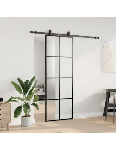 Porta Scorrevole con Ferramenta Nera 76x205 cm in Vetro ESG