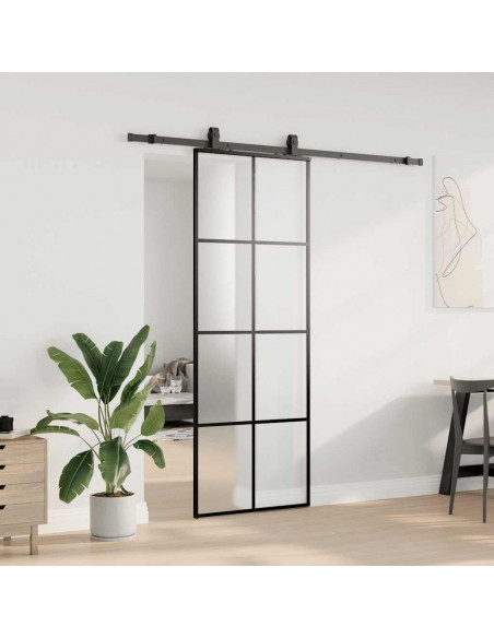 Porta Scorrevole con Ferramenta Nera 76x205 cm in Vetro ESG