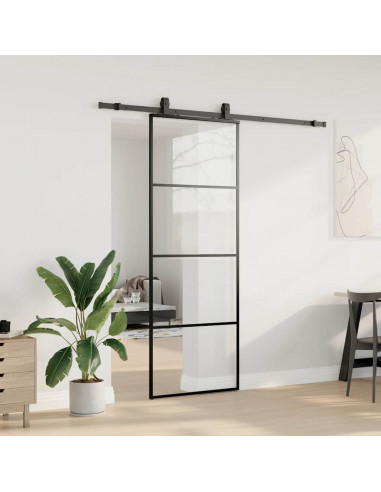 Porta Scorrevole con Ferramenta Nera 76x205 cm in Vetro ESG