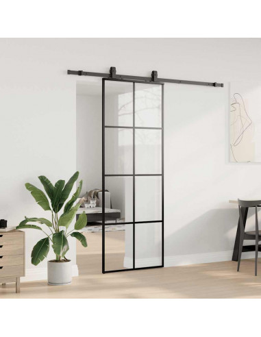 Porta Scorrevole con Ferramenta Nera 76x205 cm in Vetro ESG