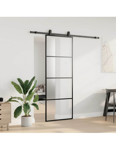 Porta Scorrevole con Ferramenta Nera 76x205 cm in Vetro ESG