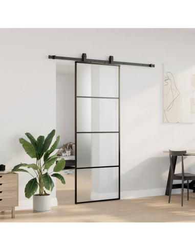 Porta Scorrevole con Ferramenta Nera 76x205 cm in Vetro ESG