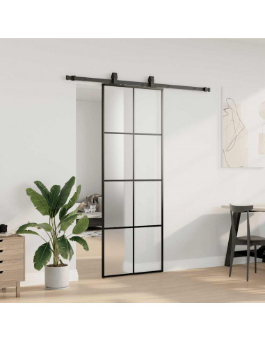 Porta Scorrevole con Ferramenta Nera 76x205 cm in Vetro ESG