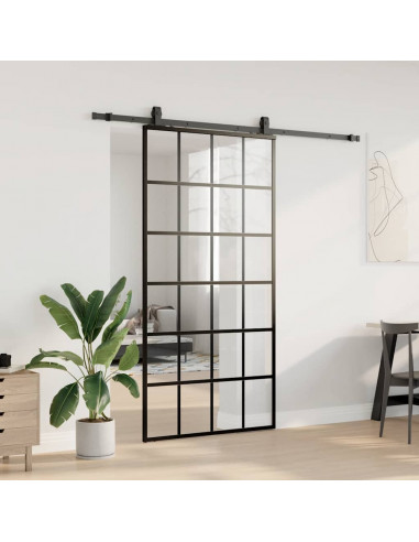 Porta Scorrevole con Ferramenta Nera 102x205 cm in Vetro ESG