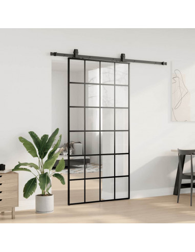 Porta Scorrevole con Ferramenta Nera 102x205 cm in Vetro ESG