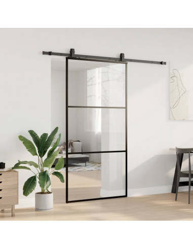Porta Scorrevole con Ferramenta Nera 102x205 cm in Vetro ESG