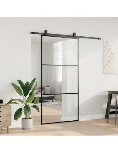 Porta Scorrevole con Ferramenta Nera 102x205 cm in Vetro ESG