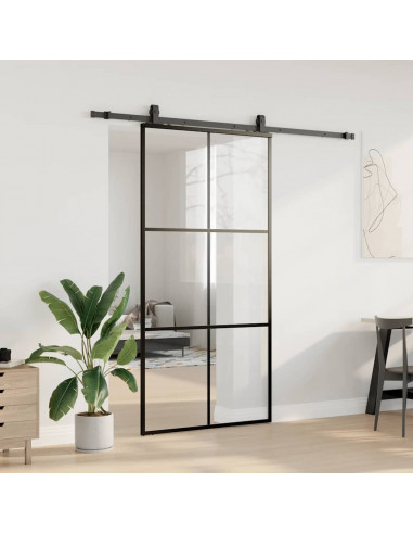 Porta Scorrevole con Ferramenta Nera 102x205 cm in Vetro ESG